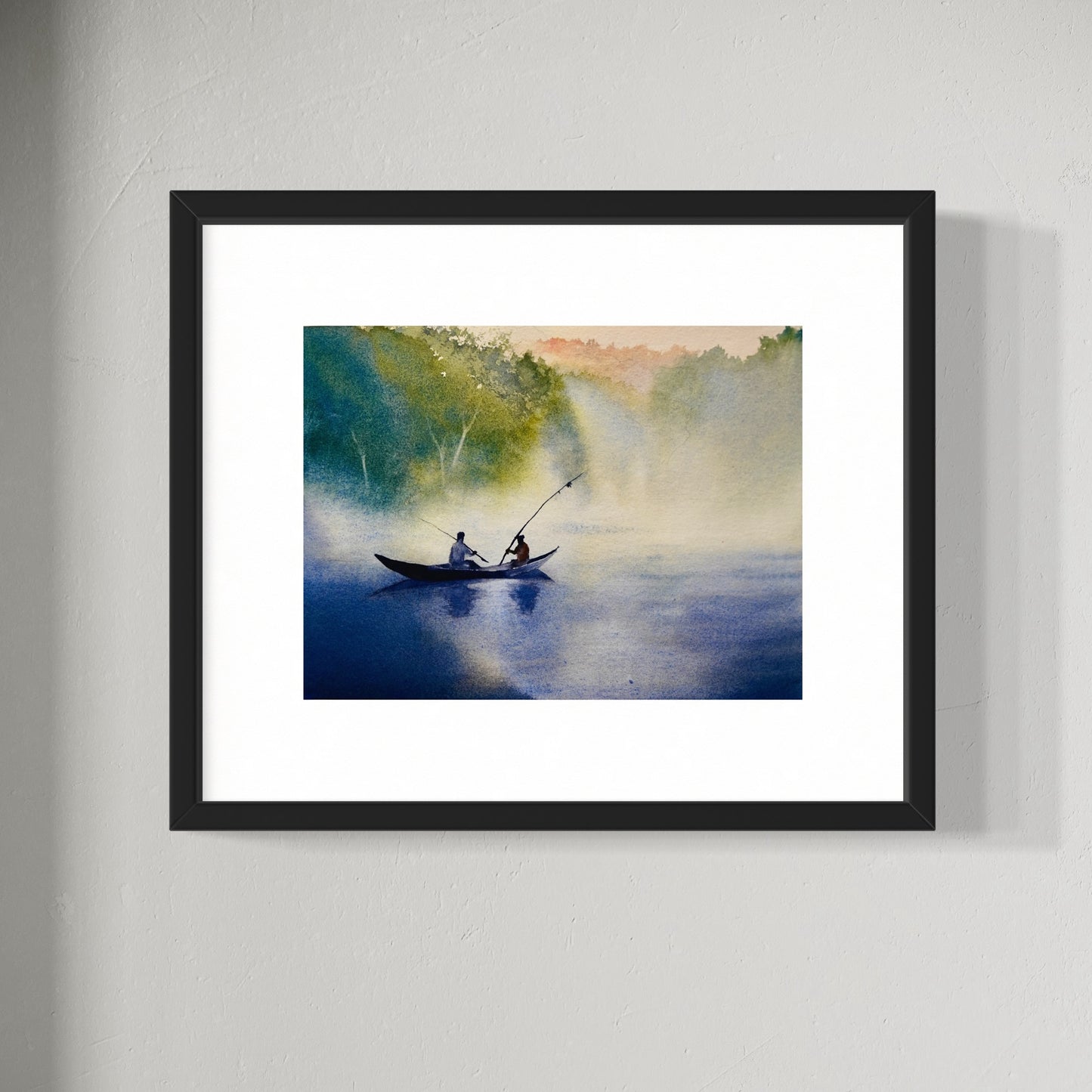 "Misty morning catch" original watercolor painting