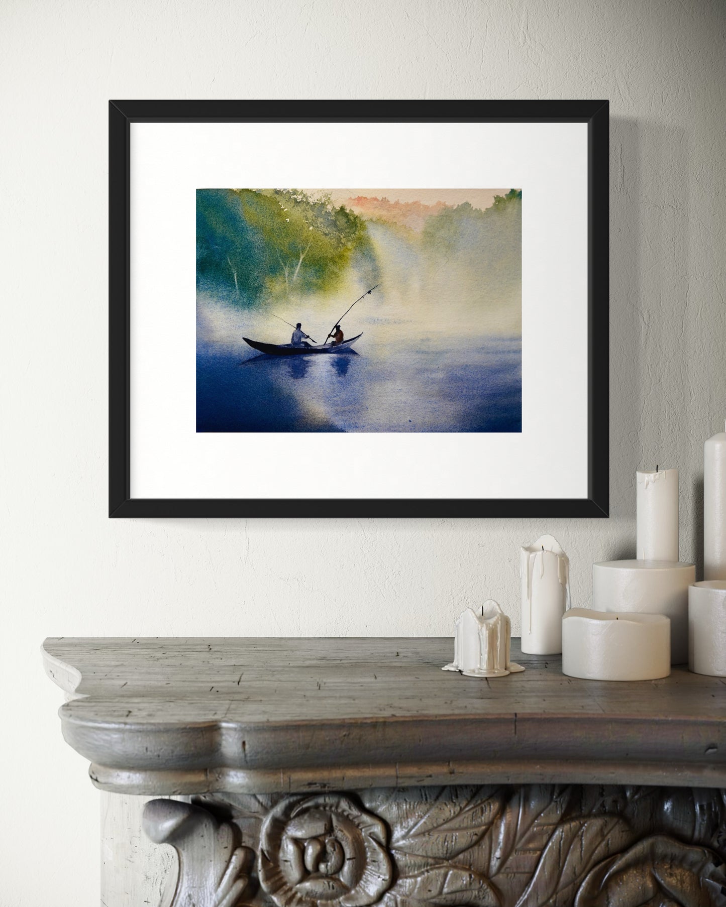 "Misty morning catch" original watercolor painting