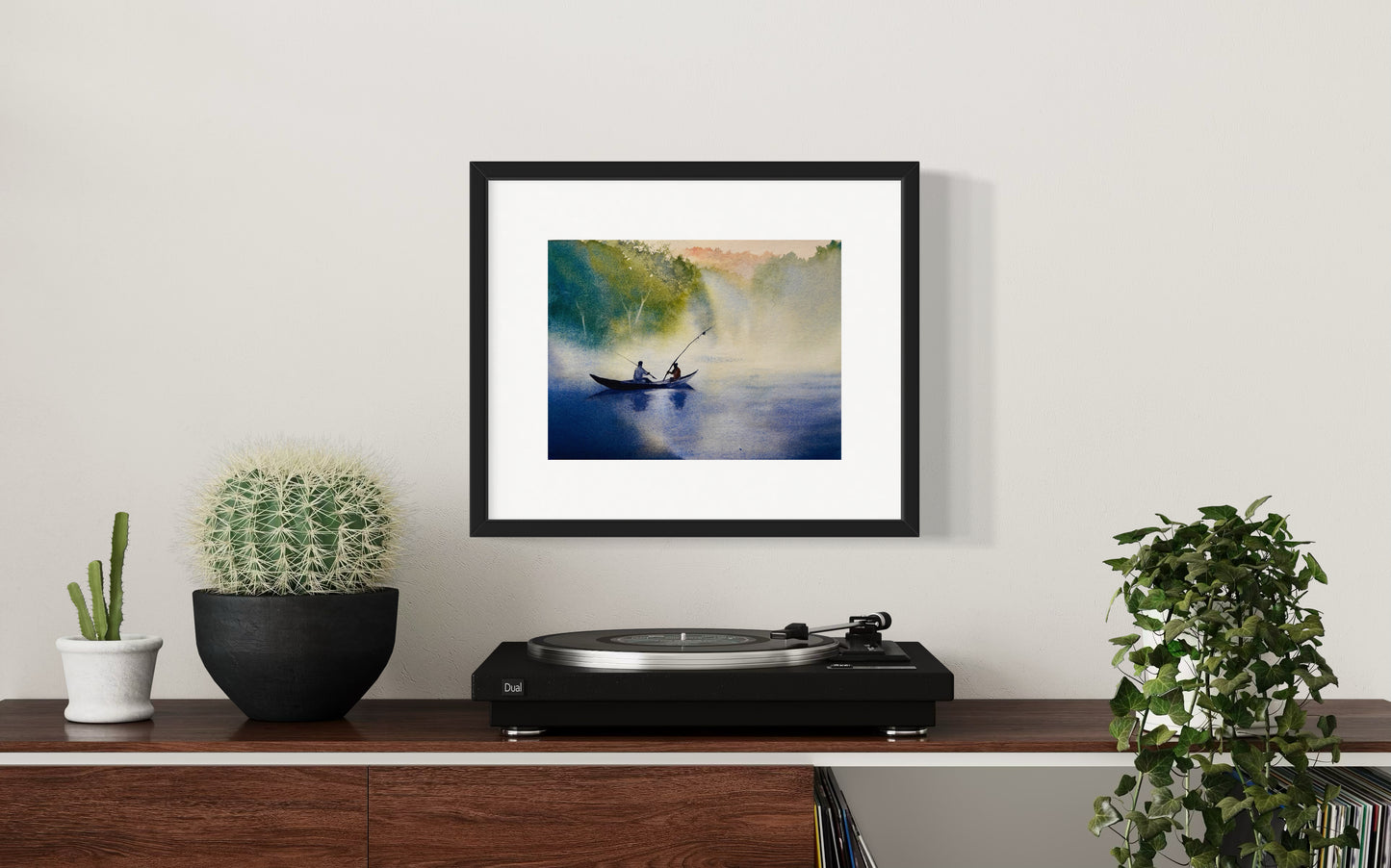 "Misty morning catch" original watercolor painting