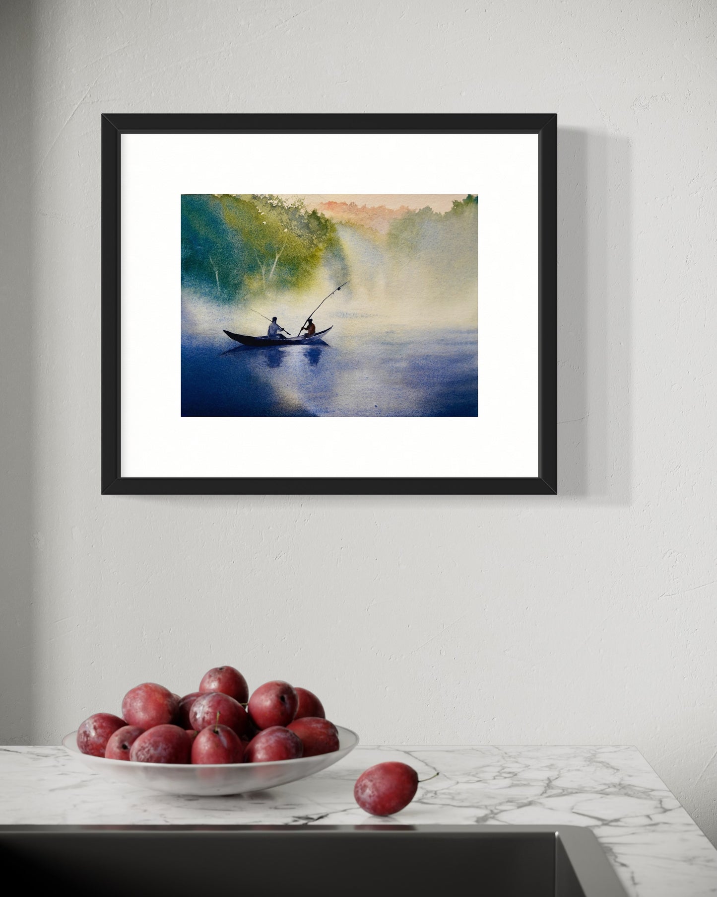 "Misty morning catch" original watercolor painting
